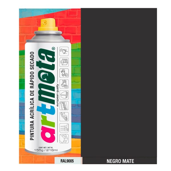 Pintura acrílica spray ral9005 negro mate 216 ml (pack 2 unidades)
